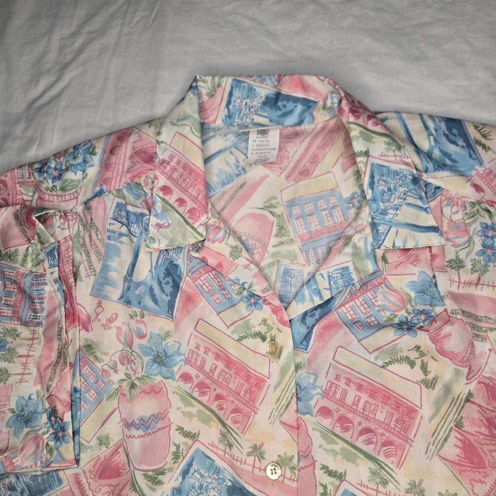 Koret Vintage 90s Printedโ Blouse Womens Size Large Made in USA Shoulder Pads